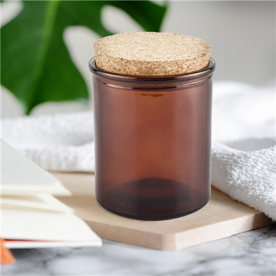 Luxury amber glass candle jar with cork lid | candle jar manufacturer