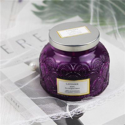 Luxury carving pattern color glass candle jar (3)