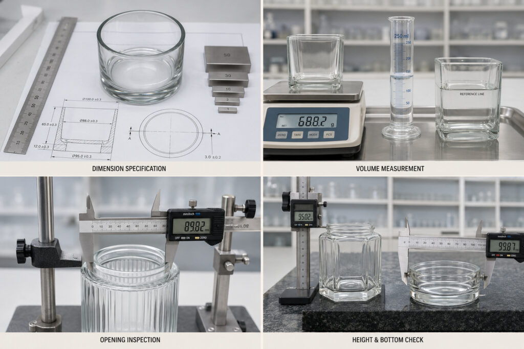 Candle jar capacity and size measurement inspection