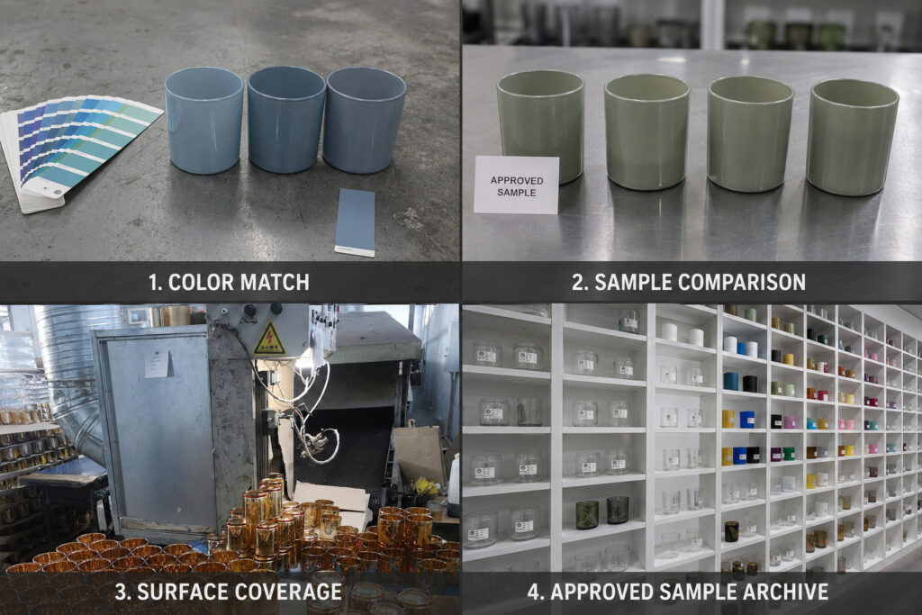 Candle jar color matching and surface finish inspection