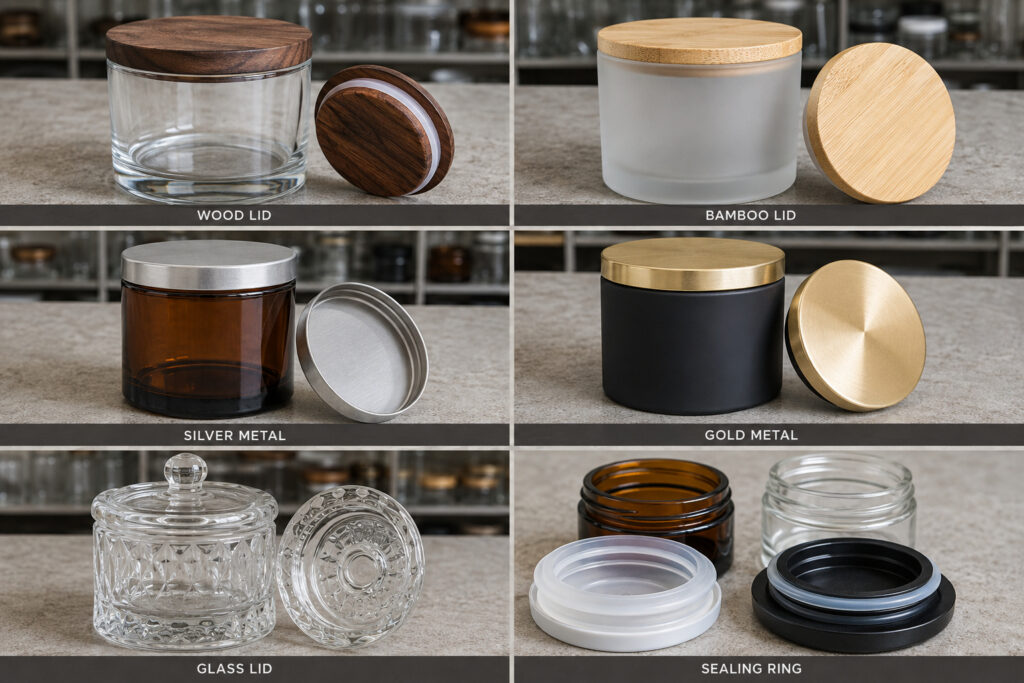 Candle jar lid materials and sealing ring options