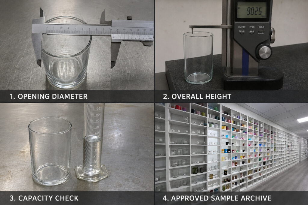 Candle jar mold sample measurement and approval checks