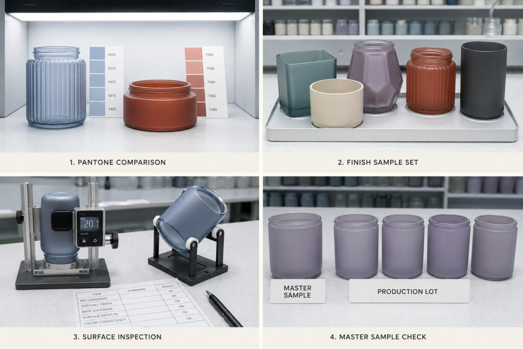 Custom candle jar color matching and coating inspection