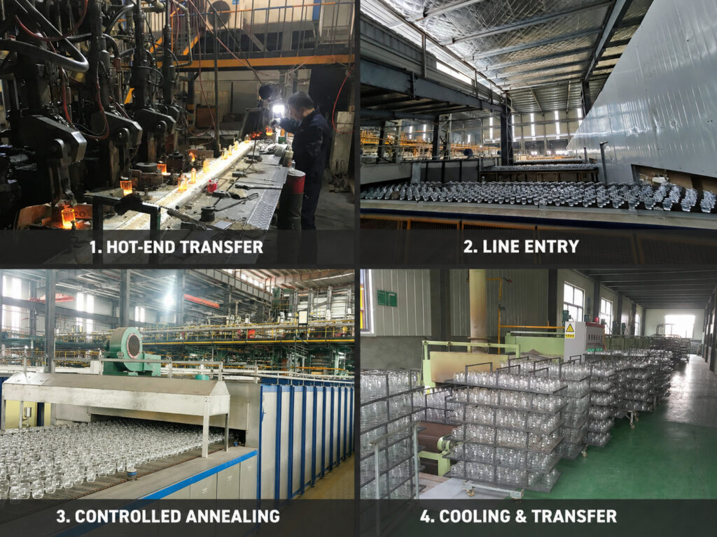 Glass candle jar annealing and controlled cooling process