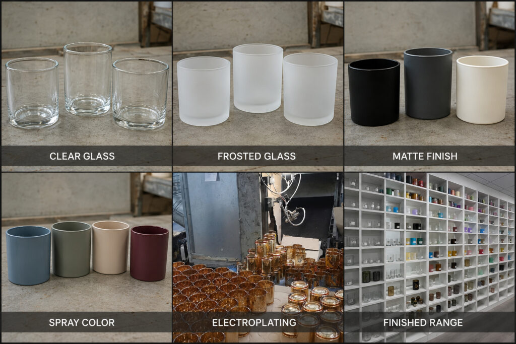 Glass candle jar frosting and surface finish options