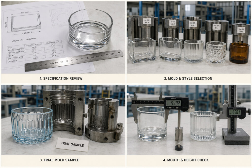 Glass candle jar mold development and size inspection