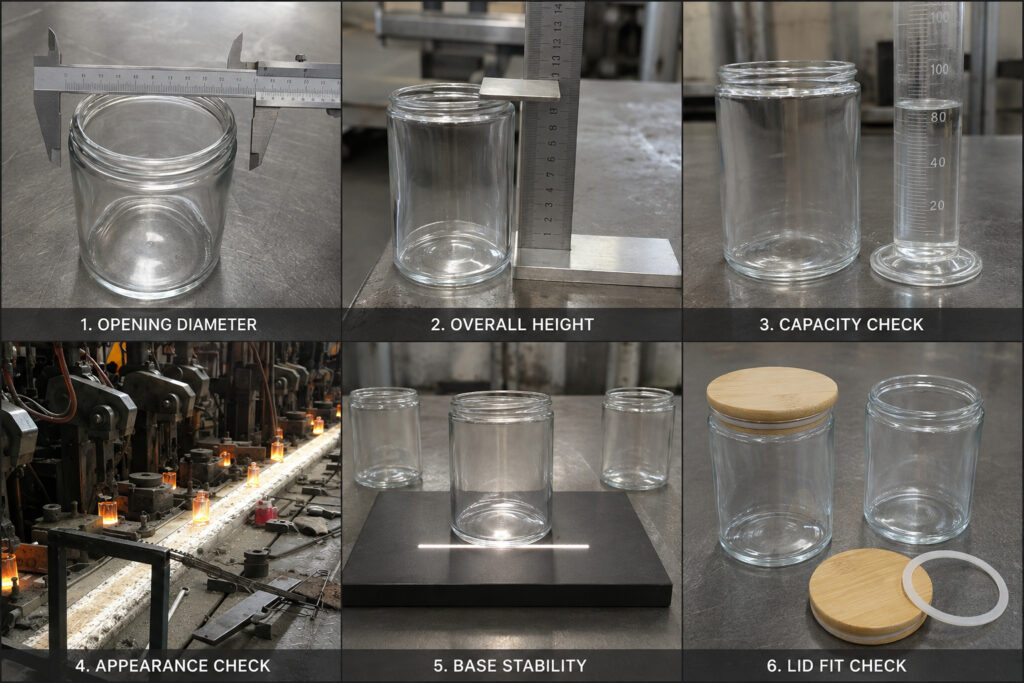 Glass candle jar quality inspection and dimensional checks