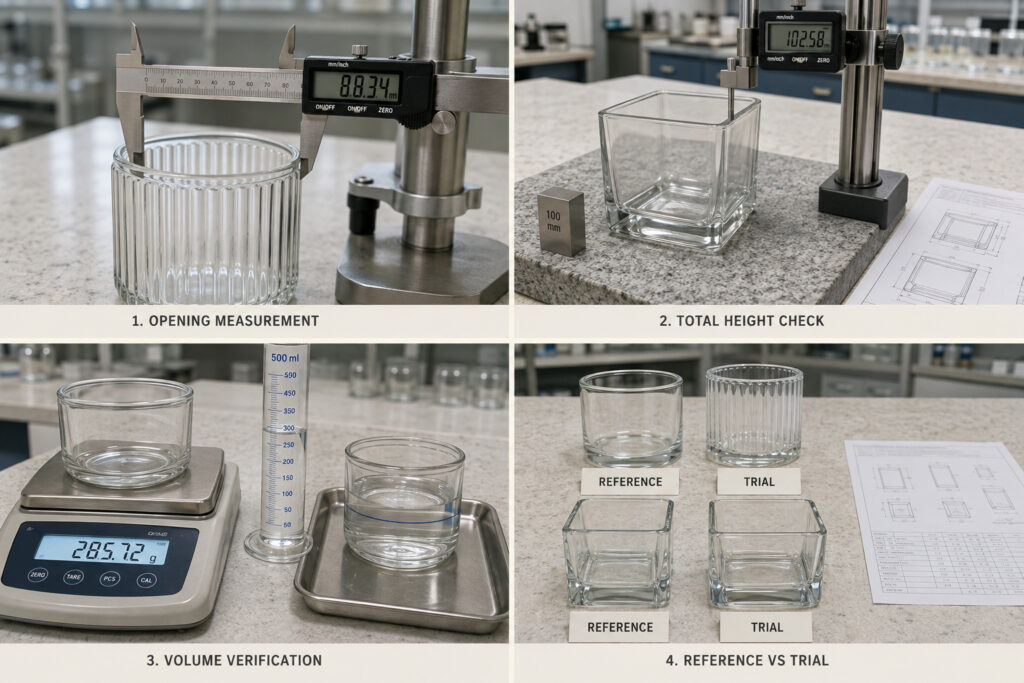 Glass candle jar trial sample measurement and approval