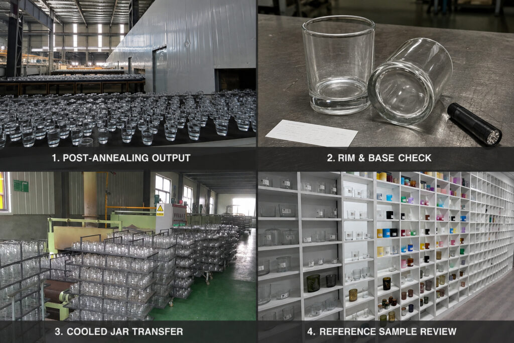 Post-annealing candle jar inspection and transfer
